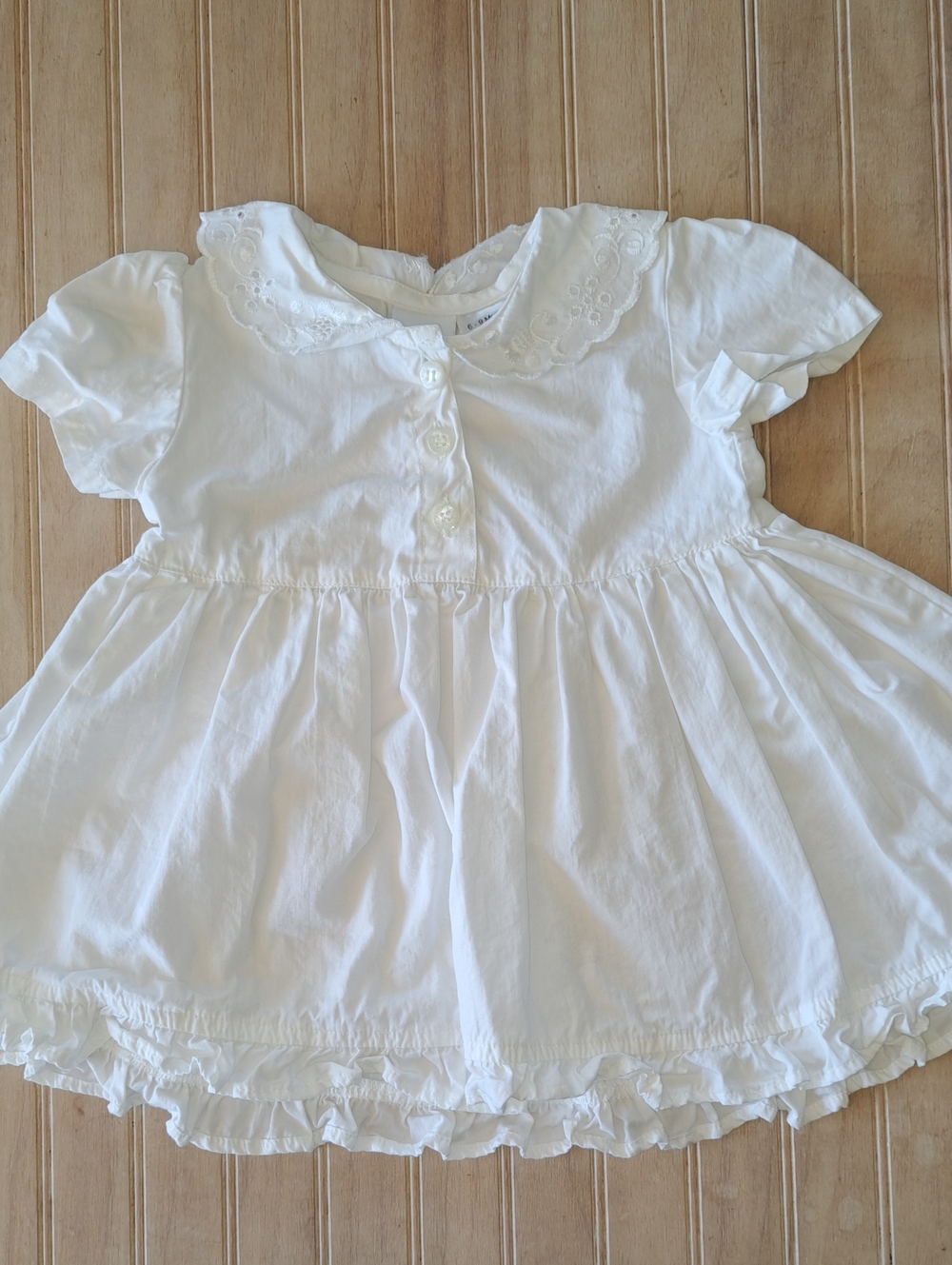 Cherokee White Eyelet Collar Ruffle Hem Baby Girl Dress Cotton 6-9M